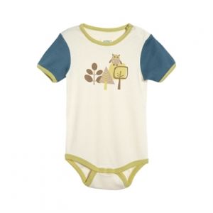 Living Crafts Baby Kurzarm-Body 100% Bio-Baumwolle natur/blau