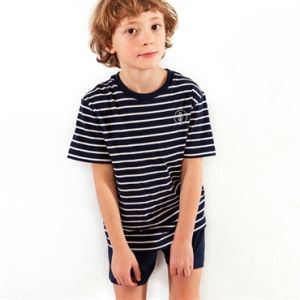 Living Crafts Jungen-Pyjama kurz aus Bio-Baumwolle blau/weiss gestreift