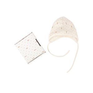 Wooly organic Bio Baby Mütze Ecru mit braunem Print