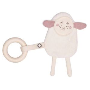 Wooly raschelnder Spielkamerad aus Bio-Baumwolle "Schaf" mit Beissring aus Holz