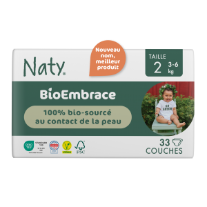 Naty couche bio Embrace mini 3 - 6 kg - taille 2 - 33 pcs/paq.   