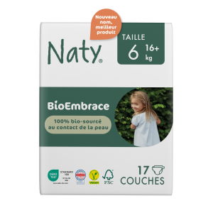 Naty couche bio Embrace junior XL 16+  taille 6 - 17 pcs/paq.   