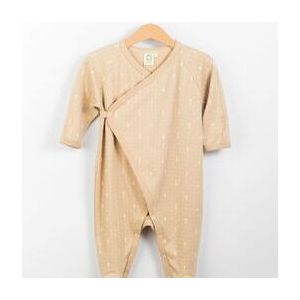 Wooly organic Bio Baby Schlafanzug mit Füsschen - Farbe Braun mit Ecru Print