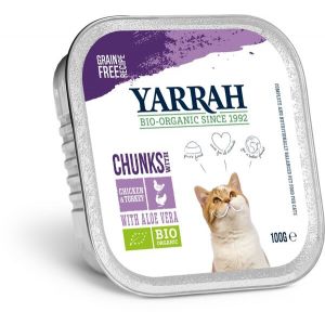 Yarrah Bio-Katzenfutter Bröckchen mit Huhn und Truthahn - Schale 100g   