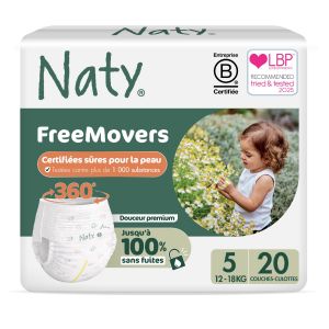 Naty pants - culottes d'apprentissages bio FreeMovers junior 12 - 18 kg - taille 5 - 20 pcs  dès 8 paq. = rabais 10% 