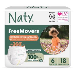 Naty pants - culottes d'apprentissages bio FreeMovers XL taille 6  - 14 - 20 kg   18 pcs/paq.  dès 8 paq. = rabais 10% 