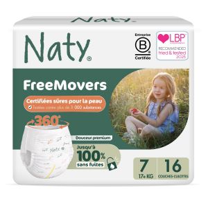 Naty pants - culottes d'apprentissages FreeMovers FSC XL 16+ kg - taille 7    16 pcs  dès 8 paq. = rabais 10% 