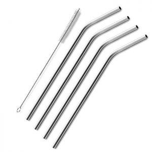 EcoConseils Trinkhalme aus Edelstahl - gebogen - 4 Stk. + Bürste