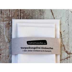 Naturtasche Obst-, Gemüse- und Brotbeutel aus Bio-Baumwolle - 3er Set