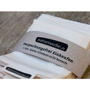 Naturtasche Obst-, Gemüse- und Brotbeutel aus Bio-Baumwolle - 5er Set