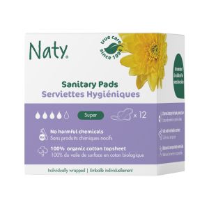 Naty serviettes super 12 pcs - 100% compostable - 10% rabais dès 5 pcs   