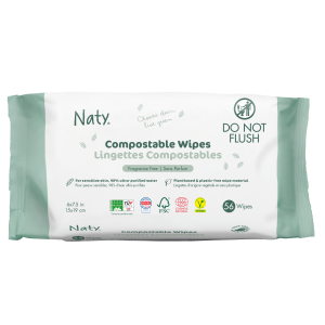 Naty lingettes sensitive sans parfum - 100% compostable  - 56 pcs  dès 5 paq = 10% rabais  