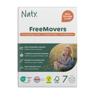 Naty pants - culottes d'apprentissages bio FreeMovers FSC XL 16+ kg - taille 7    16 pcs  dès 8 paq. = rabais 10% 
