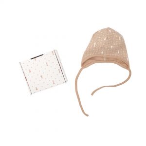 Wooly organic Bio Baby Mütze braun mit ecru Print